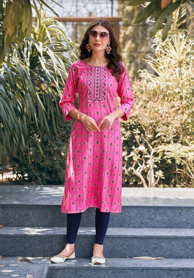 Charming Vol 1 By Vaniska Rayon Foil Printed Kurtis Wholesale Price In Surat